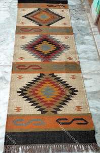 พรมวิ่งทำมือจากขนสัตว์และปอกระเจาแบบคิลิม ปรับแต่งได้ - ของตกแต่งบ้านที่เป็นมิตรกับสิ่งแวดล้อมสำหรับห้องโถง ห้องนอน และห้องนั่งเล่น - Product Image 2