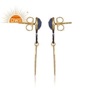 Último diseño hecho a mano 18K chapado en oro Hydro azul Calcedonia pendiente personalizado joyería fabricante - Product Image 3