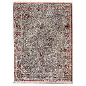 Alfombras de Seda Anudadas a Mano Gulmarg, Diseño Rectangular con Medallón Rojo Naranja, Estilo Patchwork para Sala de Estar, Modelo Pae-6457 - Product Image 1