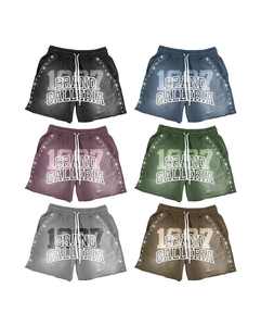 Pantalones cortos de algodón para hombre, ropa informal personalizada con cordón estampado, vintage, lavado, corto, con diamantes de imitación, bolsillo lateral corto - Product Image 1