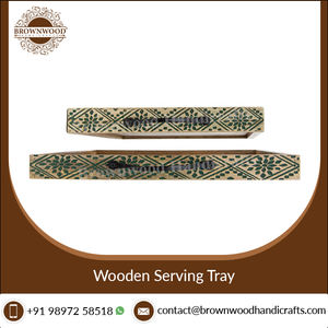 Lot de 2 plateaux de service en bois de manguier avec poignées en métal Plateaux en bois sculpté Home Restaurants Plateaux décoratifs en bois Service de nourriture - Product Image 2