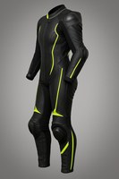 Traje de Motociclismo de Cuero Unisex, Manga Larga, Tallas Grandes, Transpirable, Resistente al Viento, Negro con Detalles Amarillo Neón, Protección CE