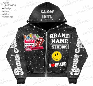 Costume de jogging streetwear vintage pour hommes 100% coton sweat à capuche ample surdimensionné pantalon de survêtement fermeture éclair patch broderie vêtements de sport tricotés - Product Image 2