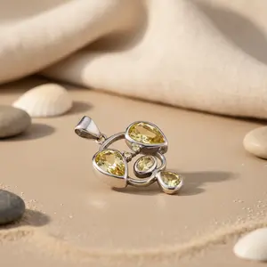 925 Silver <b>Citrine</b> <b>Pendant</b> Emerald Cut Gemstone Yellow Gemstone Jewelry Rose Gold Pattern for Women Featuring Platinum Main - Product Image 3