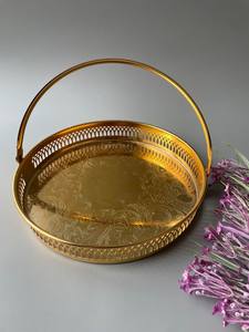 Plateau rond en métal, panier de service avec poignée, organisateur de rangement décoratif pour la maison, l'hôtel, le restaurant, cadeau de mariage, qualité durable - Product Image 5