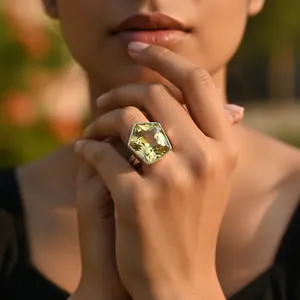 Anillo de Plata 925 con Citrino para Mujer, Diseño Geométrico, Joyería de Platino con Baño de Rodio, Engaste de Bisel, para Bodas - Product Image 3