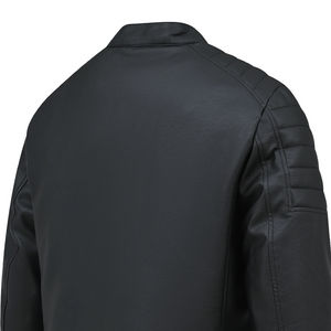 แจ็คเก็ตนักขี่จักรยานแขนเต็มของผู้ชายทำจาก PU ผ้าสีดำล้วนคอเสื้อตรงจากผู้ผลิตสามารถปรับแต่งได้ - Product Image 5