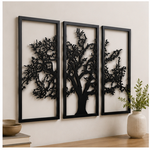 Arte Metálico Moderno para Pared, Patrón de Follaje de Árbol, Marco Rectangular Negro, Decoración Hecha a Mano para el Hogar, Paquete de Múltiples Piezas Minimalista - Product Image 2