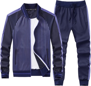 Survêtement 2 pièces personnalisé OEM pour hommes, col montant, manches longues avec poches doubles sur les côtés, veste et pantalon de survêtement - Product Image 1