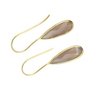 Nouveauté Boucles d'oreilles pendantes en forme de poire longues en chalcédoine grise facettée plaquées or 18 carats en argent sterling 925 solide Cadeau tendance pour les fêtes - Product Image 2