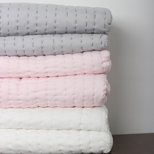 Ensemble de couette pour lit Double Kantha, uni, avec deux taies d'oreiller, bloc imprimé, Double Vintage, couettes d'été - Product Image 5