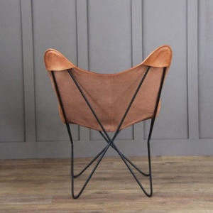 New Best Latest Design Leather and Iron Design Leather Butterfly Chair Stool Set - Product Image 4