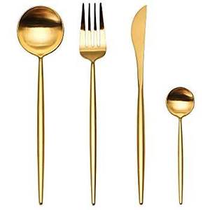 Ensemble de couverts en acier inoxydable réutilisables en métal doré personnalisé 24 pièces avec boîte à usage régulier pour la maison et l'hôtel - Product Image 3