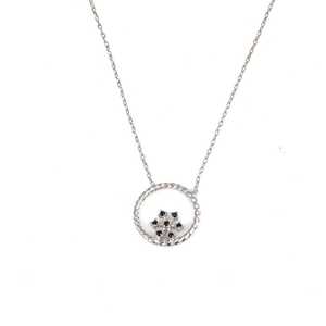 925 <b>Sterling</b> <b>Silver</b> Tiny Snowflake Necklace with Twisted <b>Wire</b> Hoop White-Black Stone Fine Pendants & Charms - Product Image 2