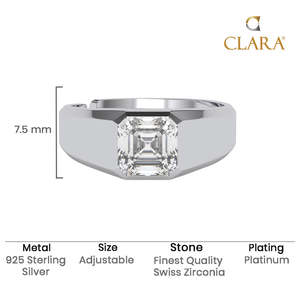 NOVAMART Fine Buy Premium 925 Sterling <b>Silver</b> <b>Rings</b> <b>Men</b> Asscher Cut Diamond for Zirconia Geometric Pattern Rhodium Plated Settin - Product Image 5