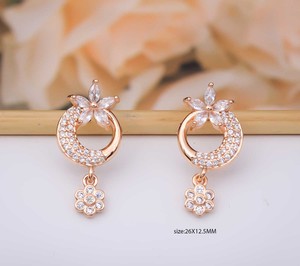 Boucles d'oreilles tendance circulaires en acier inoxydable avec motif floral en zircon plaqué or, clous festifs - Product Image 1