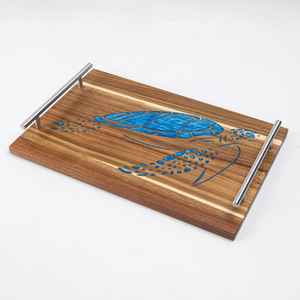 Bandeja de Servir Decorativa Moderna Hecha a Mano con Madera Natural y Resina, Asas de Metal, Acabado Brillante, para Mesa de Comedor, Decoración de Bodas - Product Image 3