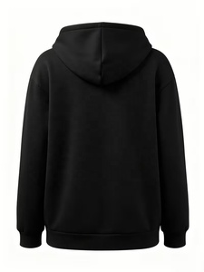 Sudadera con Capucha Personalizada Unisex Negra con Cremallera, Oversize, de Color Liso, de Algodón French Terry, Casual de Invierno, con Bordado - Product Image 2