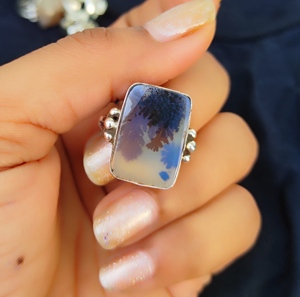 Bagues tendance pour femmes en argent plaqué unique avec agate dendritique scénique, bijoux fantaisie en laiton imperméable avec pierres précieuses, lot en gros pour les fêtes - Product Image 4