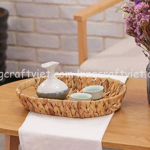 Ensemble de 3 plateaux de service alimentaire tissés à la main Nouveau panier de plateau en jacinthe d'eau Design durable écologique du Vietnam - Product Image 4