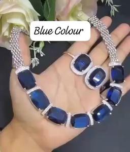 Premium Quality <b>Silver</b> Finish Doublet Stone <b>Necklace</b> <b>Set</b> Minimal Wear Jewelry Complements Both Ethnic & Western Wear Party Wear - Product Image 2