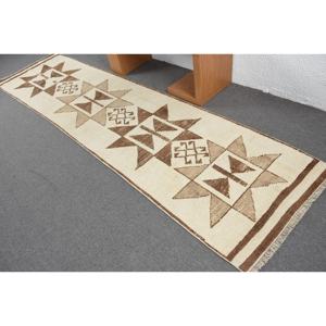 พรมขนสัตว์สีน้ำตาลเบจ11.6ft ชนบทขนาด3.1 x แบบแฮนด์เมดพรมปูพื้นสไตล์ตุรกีขนาดใหญ่สำหรับโถงทางเดินยางสี่เหลี่ยมสำหรับห้อง - Product Image 4