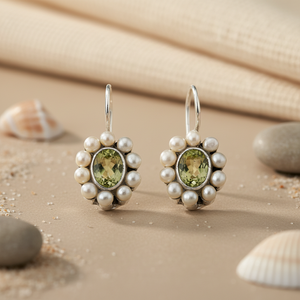 Boucles d'oreilles pour femmes en perles et péridot, bijoux élégants en pierres précieuses - Product Image 2