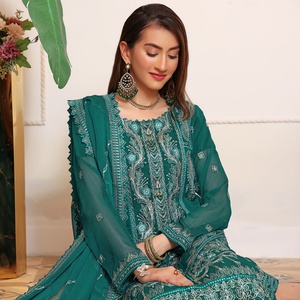 Elegantes vestidos de fiesta de 3 piezas de gasa de lujo para mujer, ropa larga de boda india paquistaní de Zabeen Bin Hameed - Product Image 4