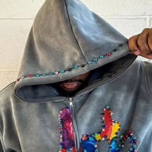 Sudaderas con Capucha de Invierno Bordadas con Pedrería, Impresas Personalizadas al por Mayor, Estilo Vintage, 100% Algodón, Servicio OEM - Product Image 5