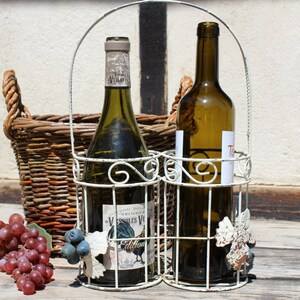 <b>Wine</b> Bottle Double Carrier Caddy Metal Two Bottles Vintage Verdigris Look <b>Wine</b> Bottle Caddy Metal - Product Image 4