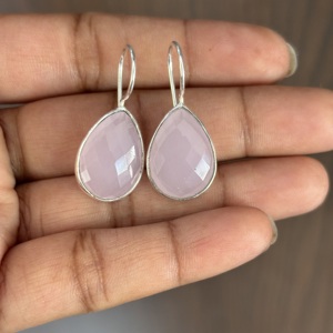 <b>Rose</b> <b>Quartz</b> Pink Color Gemstone 925 Sterling Silver Pear Shape Dangle Drop <b>Earrings</b> Fashionable Gift for Women - Product Image 3