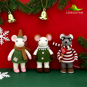 Wholesale Country Christmas Felt <strong>Mouse</strong> <strong>Ornament</strong> Plush Red Gray Handmade Hanging <strong>Ornaments</strong> - Product Image 1