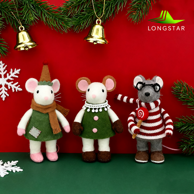 Wholesale Country Christmas Felt Mouse Ornament Plush Red Gray Handmade Hanging Ornaments