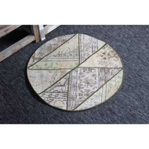 Tapis de 2,5 x 2,5 pieds, tapis turc vintage, tapis en laine vert patchwork - Product Image 3