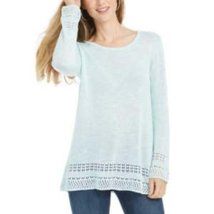 Maglione tunica da donna Style & Co in tessuto melange con finiture Pointelle, colore verde, taglia Large - Product Image 1