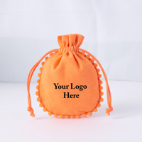 Kantong Serut Katun Oranye Berkualitas Tinggi Buatan Tangan dengan Logo Kustom, Bentuk Persegi Panjang, Vintage, Dapat Disesuaikan, untuk Menyimpan Perhiasan, Tas Hadiah, Pom Pom