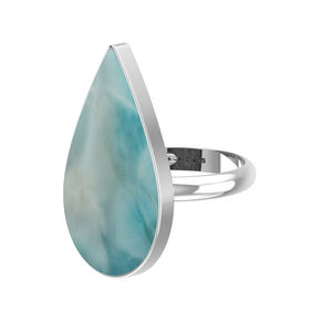 Bague de fiançailles unisexe en argent sterling 925, sertie de larimar, forme ovale, poire, style classique, énergie positive élevée - Product Image 4