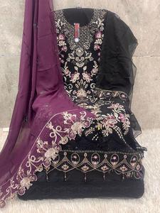 Grande taille Shalwar Kameez style indien renard Georgette haut Santoon intérieur et bas Georgette Dupatta pour adultes taille 6XL vêtements d'hiver - Product Image 2