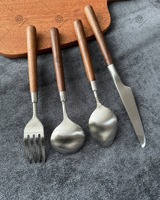 Maison Cuisine Restaurant Argenterie Manche en bois Acier inoxydable Miroir Vernis Argent Ensemble de couverts