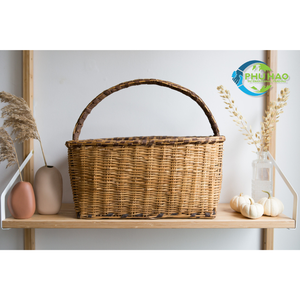 Eco-friendly Handwoven Rattan High Quality Vietnamese VINTAGE COUNTRY <b>BASKET</b> Easter <b>Egg</b> Gift Picnic <b>Basket</b> with Handle - Product Image 5