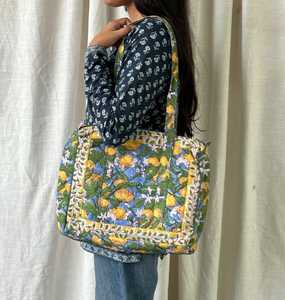Cotton Hand Block Printed Quilted Tote <b>Bags</b>, Traditional Indian Tote <b>Bags</b>, Handcrafted Tote <b>Bags</b> with Hand Block Prints Tote <b>Bag</b> - Product Image 3