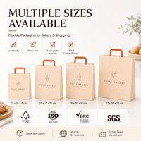 Bolsa de Papel Kraft Resistente al Aceite con Asa Plana, Bolsa de Embalaje para Alimentos, Impresión Personalizada para Aperitivos Fritos, Panadería, Comida para Llevar, Venta al Por Mayor, OEM