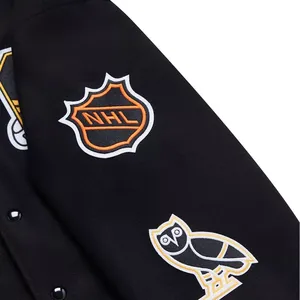 Boston Bruins OVO x NL Noir Full-Snap Varsity Jacket NOUVEAU - Product Image 4