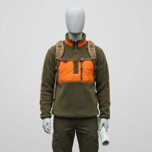 High Pile <b>Sherpa</b> <b>Fleece</b> Pullover Men's Winter Warm Outdoor Tactical Sweatshirt with Contrast Nylon Patches 100% Cotton - Product Image 1