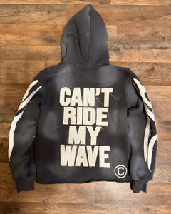 OEM personalizado Distress bordado pulóver Sudadera con capucha pantalones Sun Faded Wash 100% algodón invierno chándales ácido lavado Vintage sólido - Product Image 5