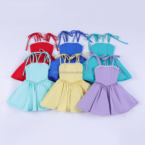 Girls Yoga Dress Spaghetti Strap Sleeveless Tie Waist Lace Trim Detail built in Shorts <b>Sweet</b> Ballet <b>Party</b> Style Custom Logo Size - Product Image 4