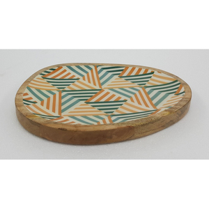 Plateau de service de forme ovale en bois d'acacia avec décalcomanie émail fini pour la maison et les hôtels plateau de service de nourriture fait à la main en vrac - Product Image 1