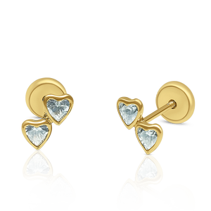 Pendientes de Oro Sólido de 9K con Forma de Corazón y Circonita (Disponibles en 10K, 14K, 18K) para Mujer y Niña, con Cierre de Rosca, Hechos en España - Product Image 1