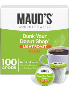 Cápsulas de Café Descafeinado Maud's Decaf Donut Shop, 100 Unidades, Café Tostado Claro Descafeinado en Cápsulas Individuales – Granos 100% Arábica - Product Image 1