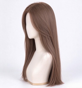Peluca de Cabello Humano 100%, Larga y Lisa, Color Castaño Claro, Aspecto Natural, con Raya al Medio, Peluca de Moda para Mujer - Product Image 2
